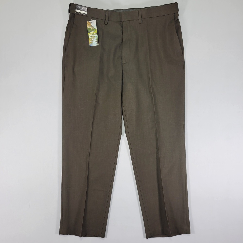 Haggar Men's Dress Pants Stretch Stria Comfort Waist Dark Choc 38 x‎ 29 NEW